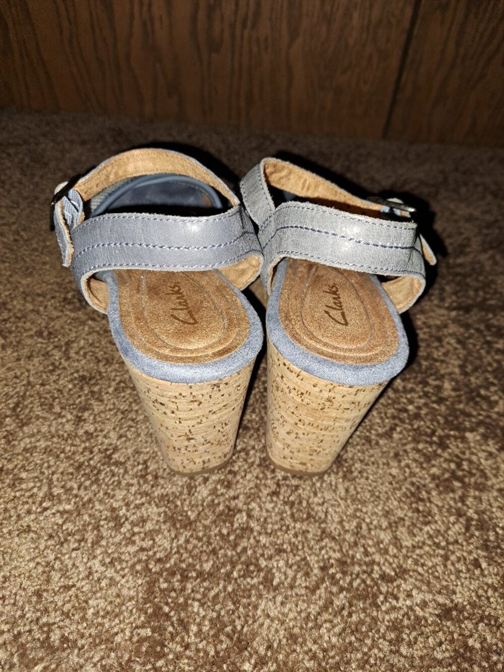 Clarks Women's Elleri Plum Cork Wedge Sandals, Denim Blue Leather - Picture 5 of 11
